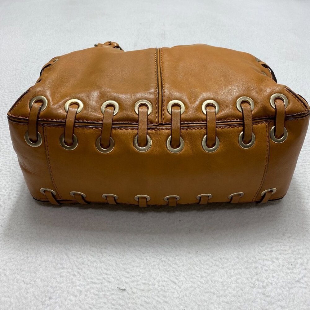 VINTAGE Michael Kors ASTOR BRAID Handbag Camel Leather Grommet Satchel Y2K - Picture 10 of 15